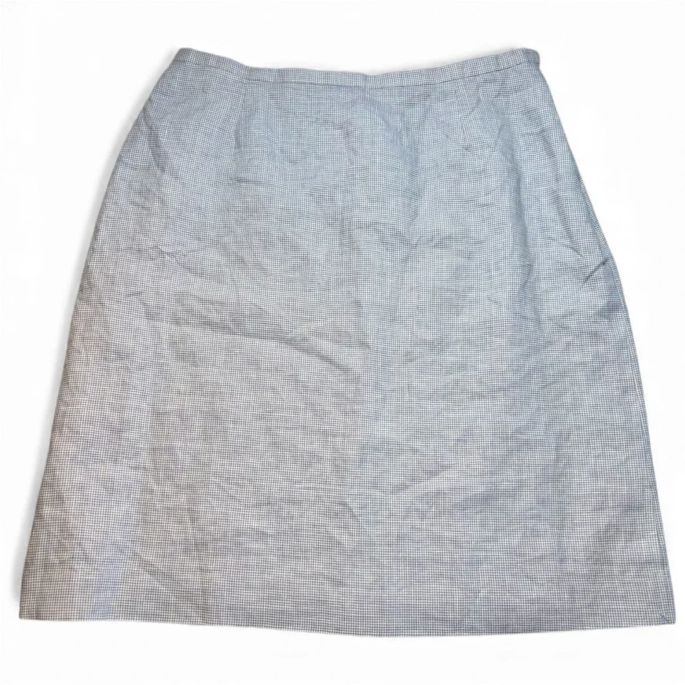 Talbots Irish Linen Skirt Blue White Micro Check A-Line Knee Length NWT‎ Size 12